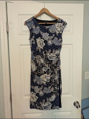 connected apparel Navy & White Floral Midi Dress
